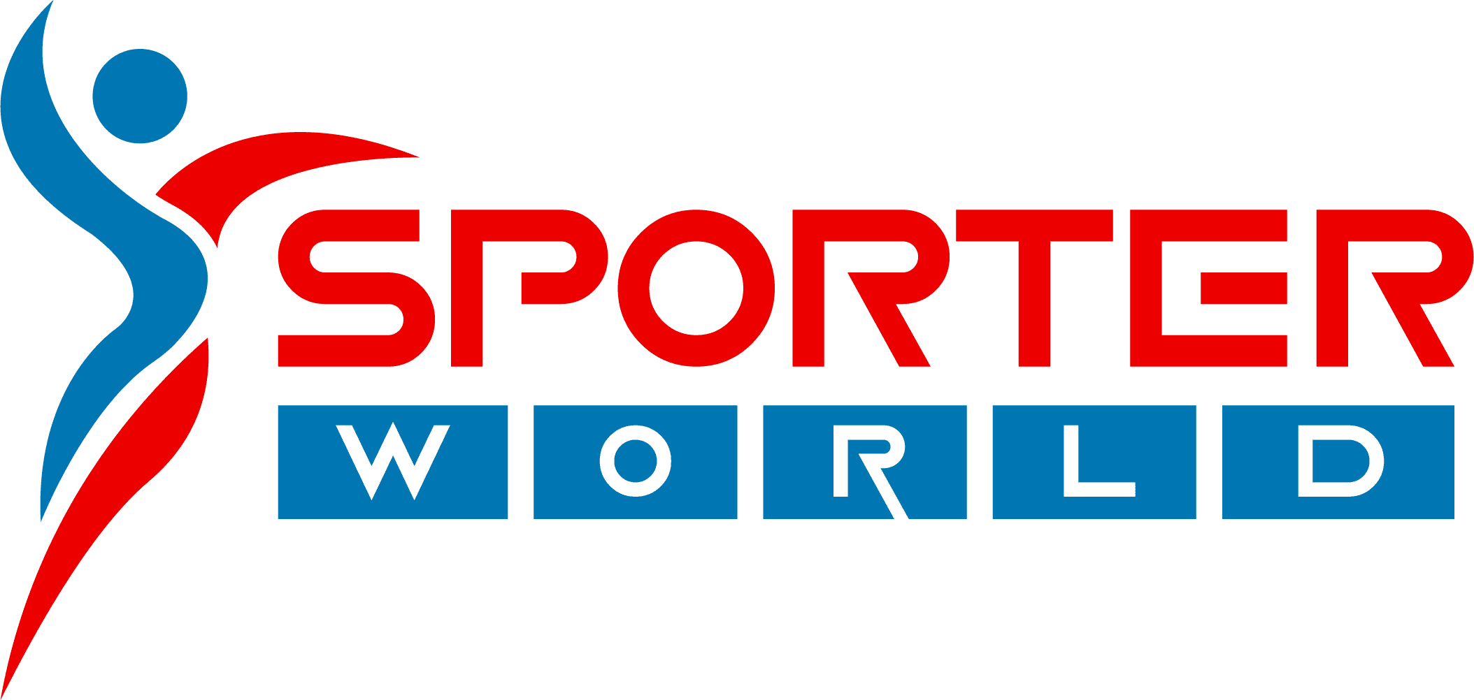 Sporterworld logo featuring a stylized athlete in blue and red with bold text.