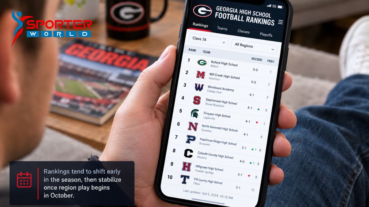 Checking Georgia high school football rankings online on a smartphone