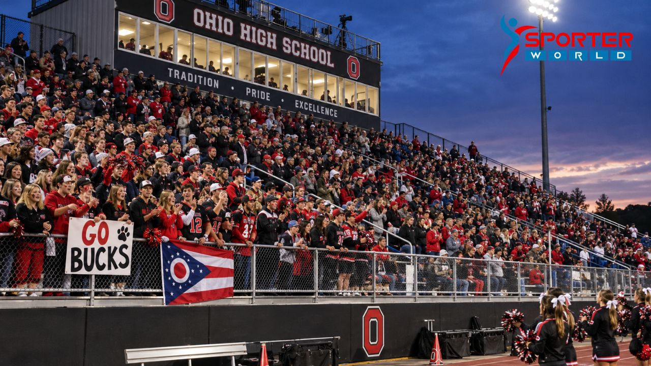 Crowded stands at an Ohio high school football stadium on Friday night