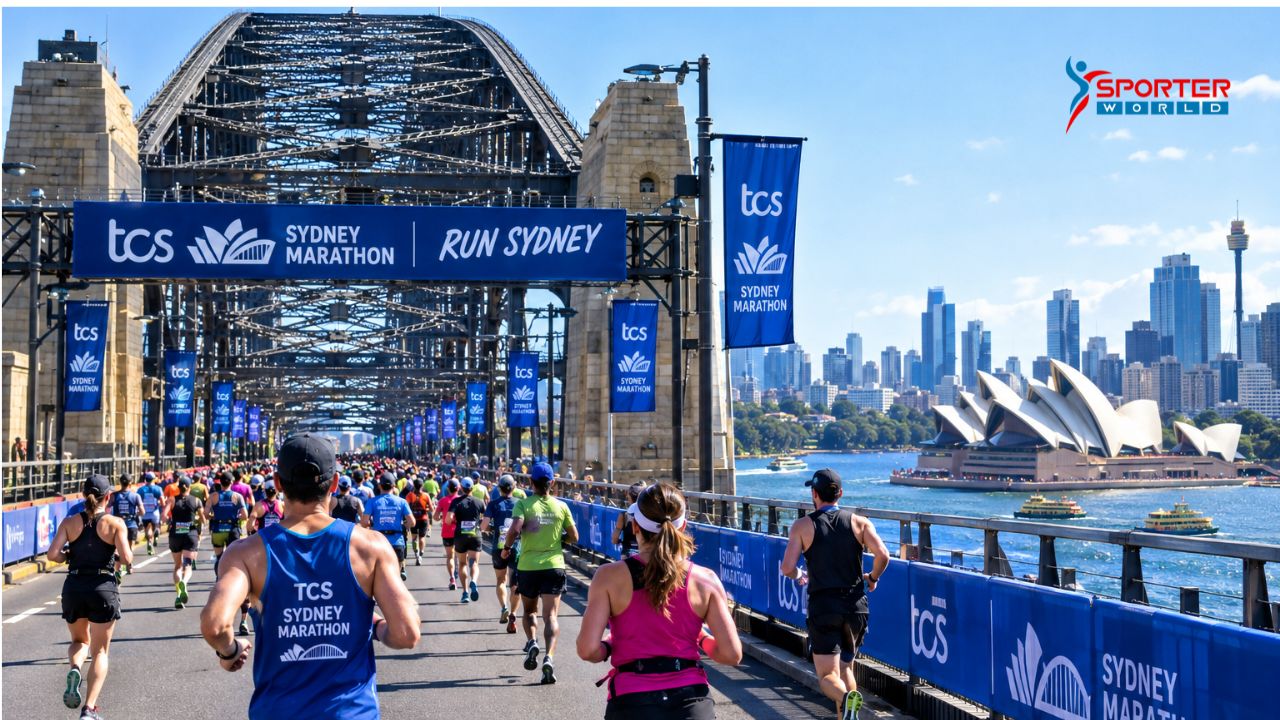 TCS Sydney Marathon runners crossing Sydney Harbour Bridge