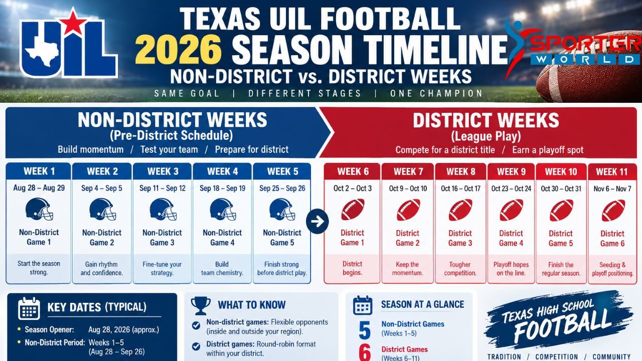 Texas UIL football season timeline non-district vs district 2026