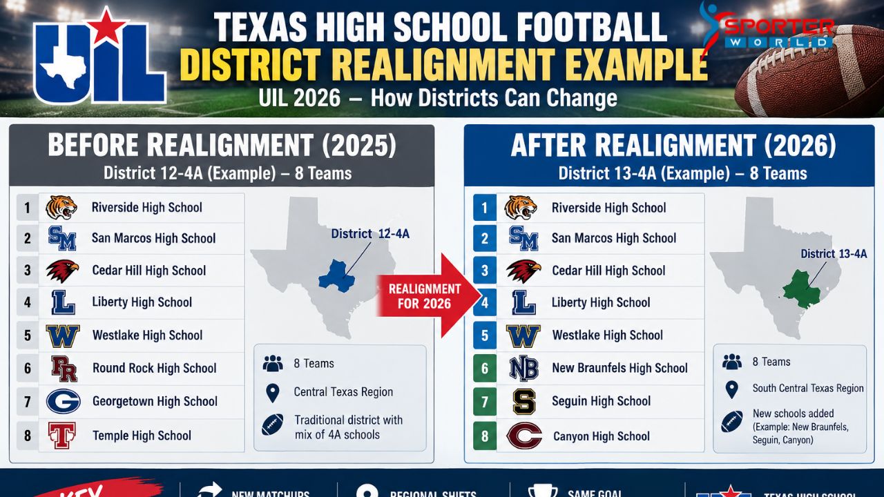 UIL Texas football district realignment example 2026