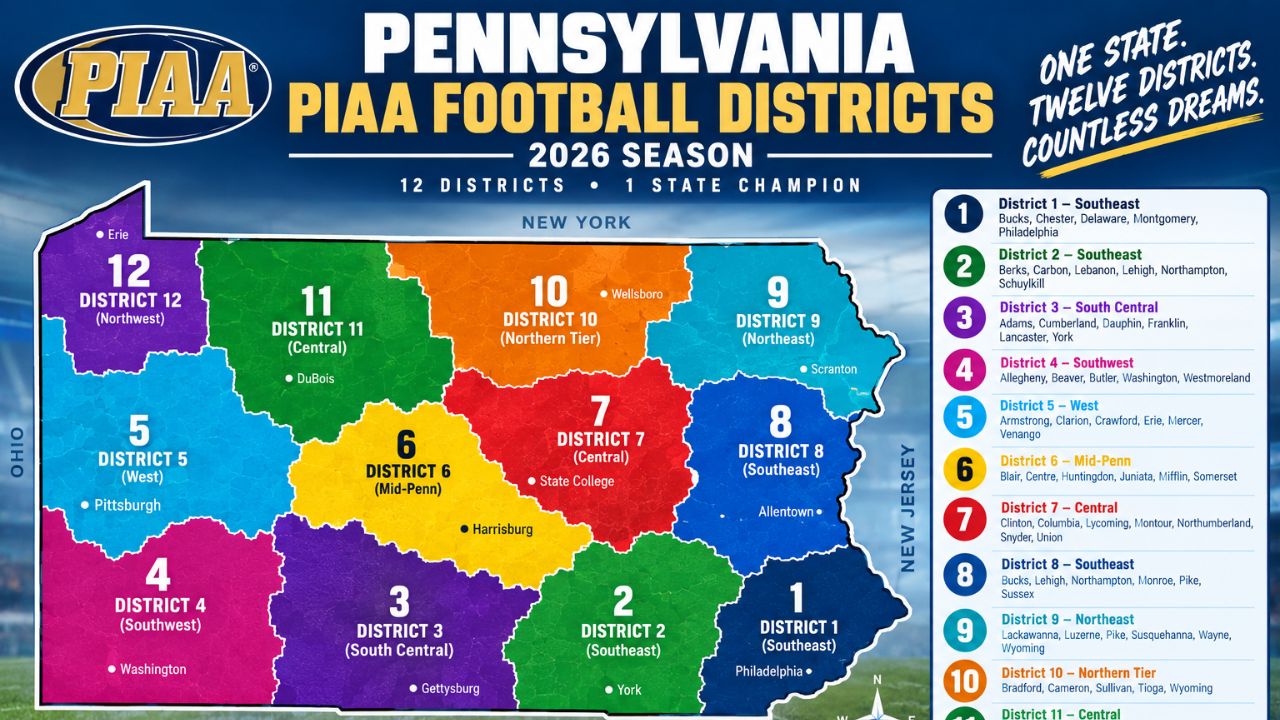 map of Pennsylvania PIAA football districts 2026