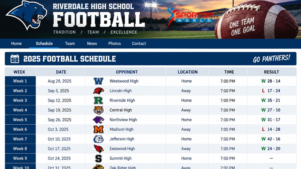 sample high school football schedule table by week